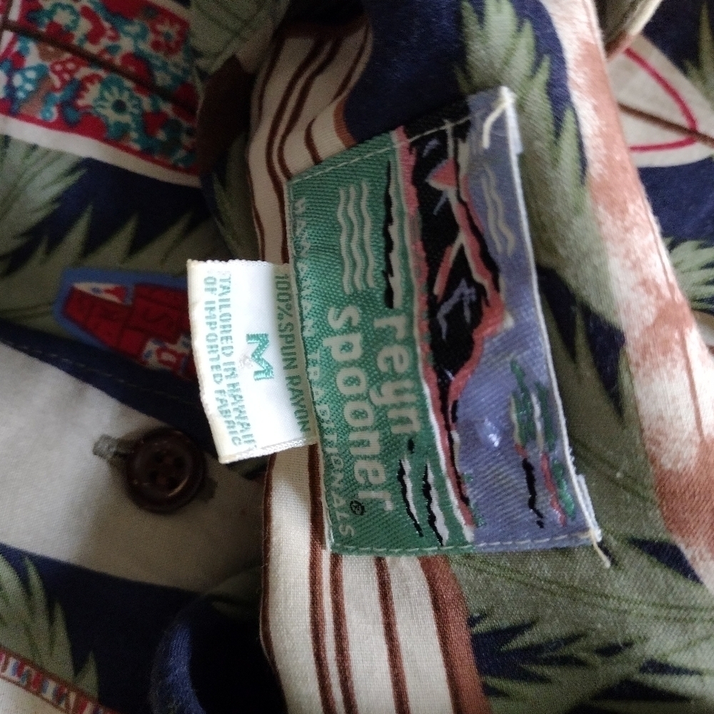 Reyn Spooner Shirt Mens M Hawaiian Longboards Chic Pua Surfboards Palm Trees - Picture 5 of 7